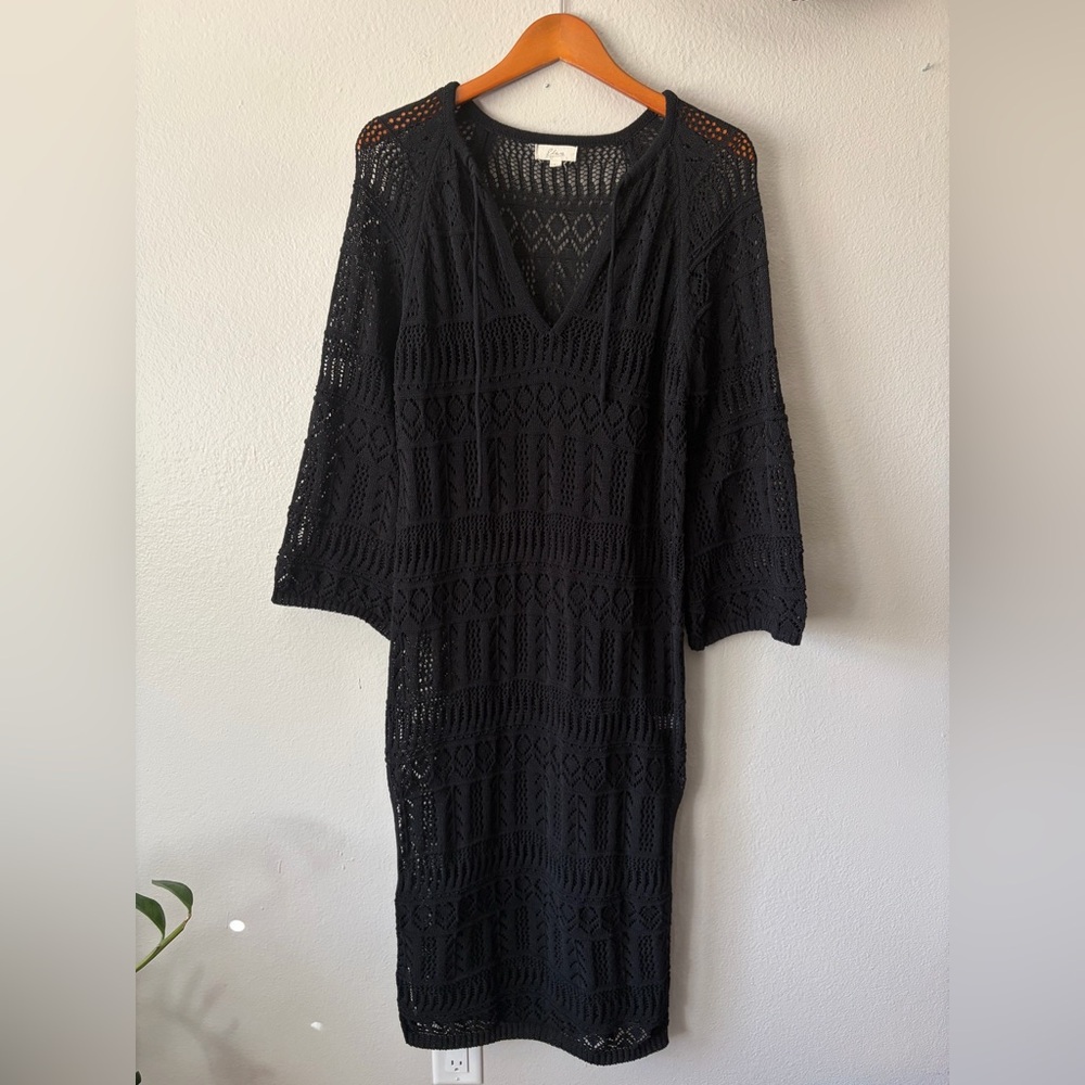 Elan Lace Crochet Knit Long Sleeve Cover Up Midi Length Beachwear Women’s Medium